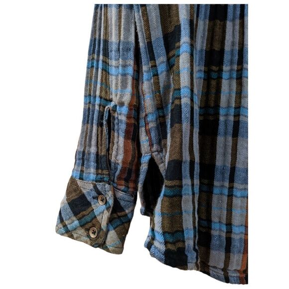 Free People Women's Western Plaid Ruffle Cotton Casual Button Down Shirt Sz XS - Picture 4 of 6